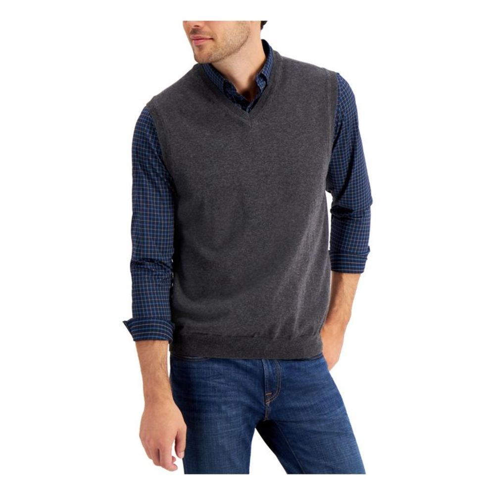 CLUBROOM Mens Gray V Neck Sweater Vest XXL